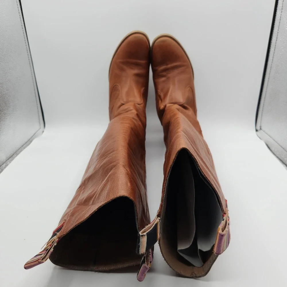 Anthropologie Tall Riding Boots Womens EU 38 Brown Leather Pull On Round Toe